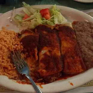 Bean enchiladas and rice