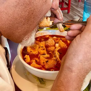 Husband Loving the Menudo!!