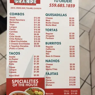 menu