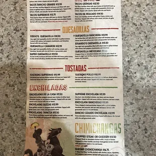 the menu of the restaurant