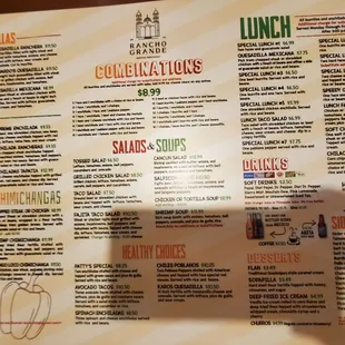 a menu for lunch