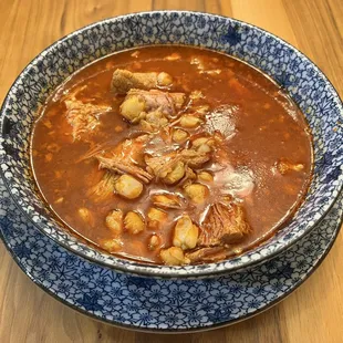 Posole! Lots of pork chunks and hominy!