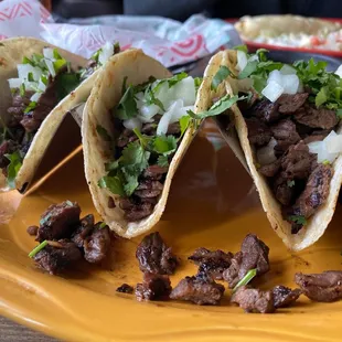 Steak tacos.  So plentiful and delicious.  Quick service.  Clean restaurant.   Good atmosphere.