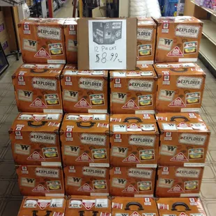 a stack of boxes of liquor
