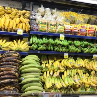 a variety of bananas on display