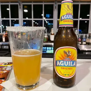 A Colombian michelada: salt and lime with your beer of choice.
