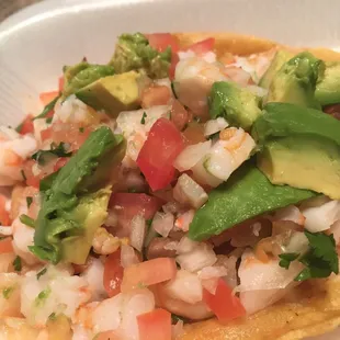 Shrimp tostada (ceviche)