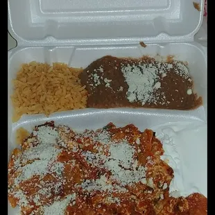 Chilaquiles with rice &amp; beans.