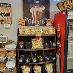 a display of popcorn