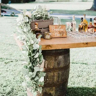 Wine barrels are available for setting up the bar