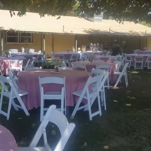 View from the yard to the back of the clubhouse.
