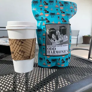 a cup of coffee and a bag of coffee