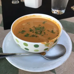 Cup of tomato basil soup