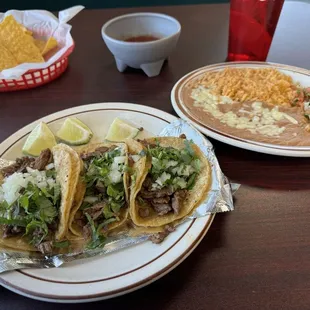 Carne Asada Tacos with Beans &amp; Rice
