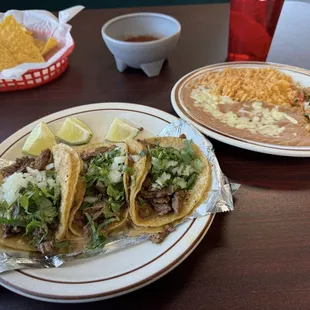 Carne Asada Tacos with Beans &amp; Rice