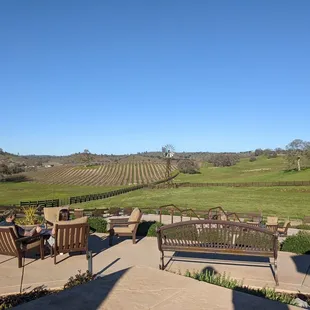 seating area overlooking vineyard