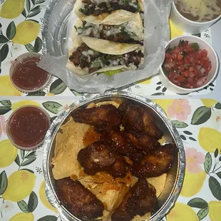 Diablo Wings and pastor tacos