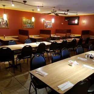 tables and chairs in a restaurant