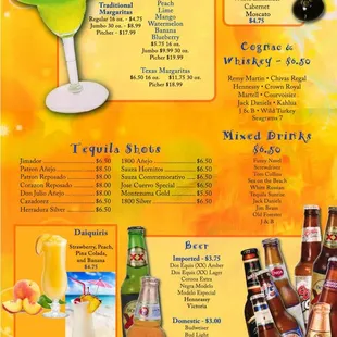 a drink menu for a mexican restaurant