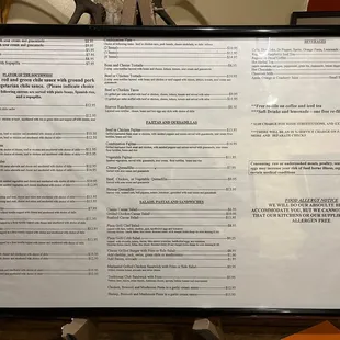 the menu for the restaurant