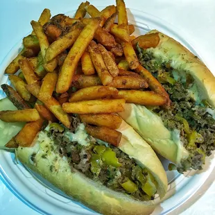 Cheese steak, fries