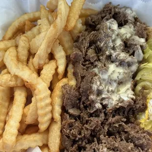 Philly cheesesteak and fries