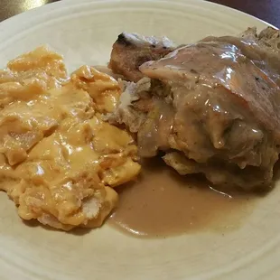 Stuffed Pork Chop with scalloped potatoes