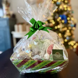 Randazzos Pastries Christmas Gift Basket with a lovely assortment of their different cookies and pastries.