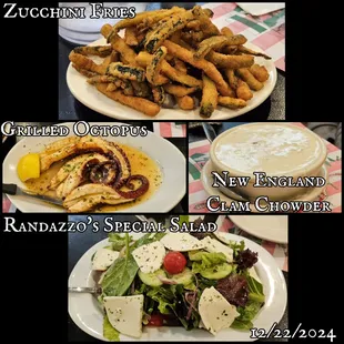 We really enjoyed the salad, and the kids enjoyed the soup. I will order the fries separately from the octopus. It was a little bit chewy.