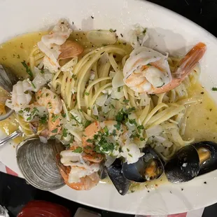 Shrimp &amp; Mussels over linguine