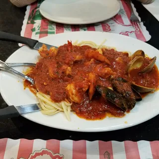 Shrimp Fra Diavolo on a Bed of Pasta