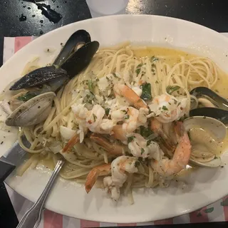 Shrimp Randazzo on a Bed of Pasta