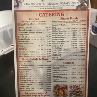 Catering menu