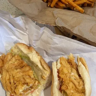 a chicken sandwich and french fries