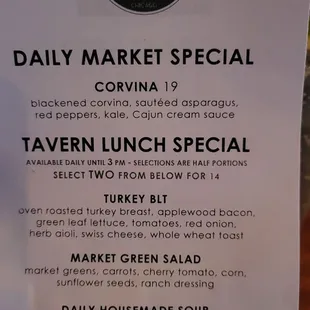 a menu for the daily market special