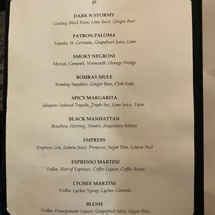 Drink menu