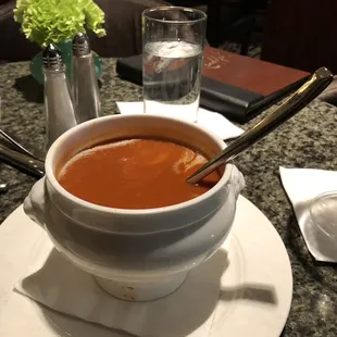 Hot tomato  soup  on a bitter cold night.