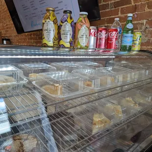 Quiche and sweet baked goods.