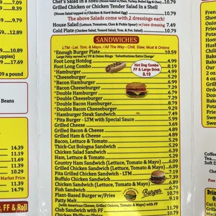 the menu for the restaurant