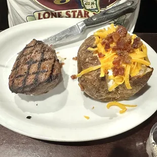 6oz Sirloin w/ Salad n Loaded Potato comes w/ free drink and rolls all for $12 Lunch and Early Dine 11:00 am - 5:00 pm Mon-Sat, Sun 11-5pm