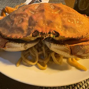 Whole dungeness roasted crab with garlic noodles