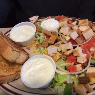 Chopped Cobb Salad with extra ranch dressing and garlic toast