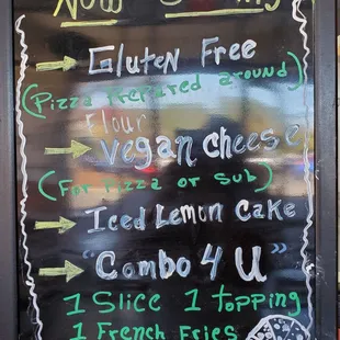 a menu on a blackboard