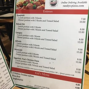 Menu board as of 2/23/21