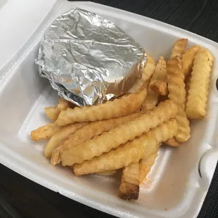 Plain burger and fries