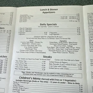 lunch and specials menu