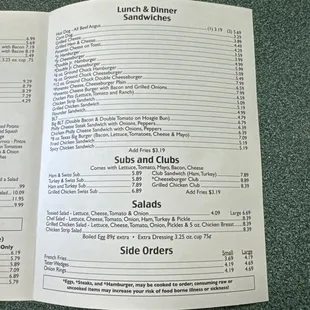 sandwich menu