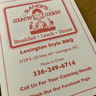 Take out menu, serve breakfast too
