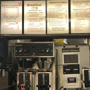 menus and coffee machines