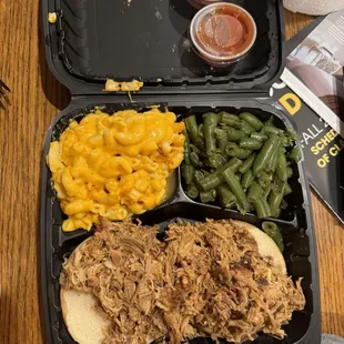 Carolina BBQ entree with Mac n cheese and green beans